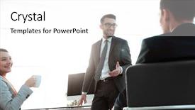  Presentation with members - Beautiful slide deck featuring members of the business team backdrop and a white colored foreground