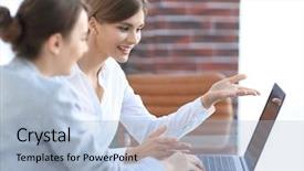  Presentation with members - Beautiful PPT layouts featuring members of the business team backdrop and a light blue colored foreground