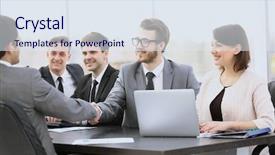  Presentation with director - PPT theme with members of the management board background and a sky blue colored foreground