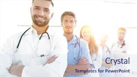  Presentation with members - PPT theme having members of the medical center background and a sky blue colored foreground