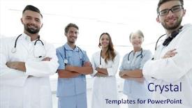  Presentation with members - Beautiful PPT theme featuring members of the medical center backdrop and a  colored foreground