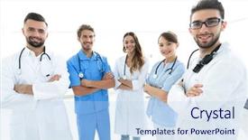  Presentation with portrait of medical professionals - Presentation theme enhanced with members of the medical center background and a  colored foreground