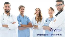  Presentation with members - Slide set featuring members of the medical center background and a  colored foreground