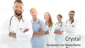  Presentation with members - Presentation design having members of the medical center background and a  colored foreground