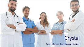  Presentation with portrait of medical professionals - Cool new slide deck with members of the medical center backdrop and a  colored foreground