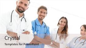  Presentation with members - Beautiful PPT theme featuring members of the medical center backdrop and a  colored foreground