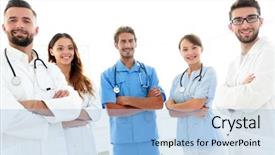  Presentation with portrait of medical professionals - Presentation theme having members of the medical center background and a light blue colored foreground