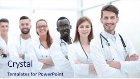  Presentation with members - Colorful PPT theme enhanced with members of the medical center backdrop and a sky blue colored foreground