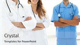  Presentation with portrait of medical professionals - Audience pleasing presentation consisting of members of the medical center backdrop and a  colored foreground