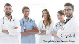  Presentation with portrait of medical professionals - PPT theme featuring members of the medical center background and a lemonade colored foreground