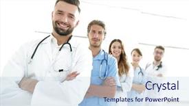  Presentation with members - Presentation design with members of the medical center background and a  colored foreground