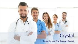  Presentation with members - Amazing slide deck having members of the medical center backdrop and a light blue colored foreground