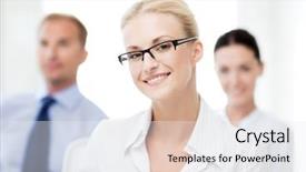  Presentation with marathon hd picture - Amazing PPT theme having members team - picture of smiling attractive businesswoman backdrop and a white colored foreground