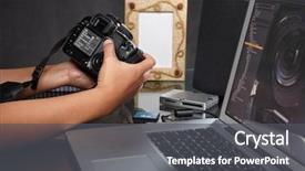  Presentation with hand to hand - Presentation design having photo memeories - photographer's hand preparing her his background and a dark gray colored foreground