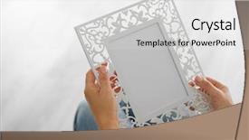  Presentation with hands holding be brave word - Amazing PPT layouts having memoire - female hands holding photo frame backdrop and a light gray colored foreground