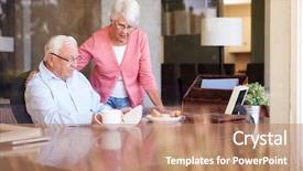  Presentation with writing - Slide set with memoire - senior man writing memoirs background and a coral colored foreground