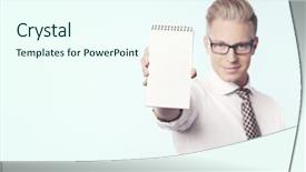  Presentation with notepad blank lined paper - Presentation design enhanced with blog text alphabets written over colorful background background and a light gray colored foreground