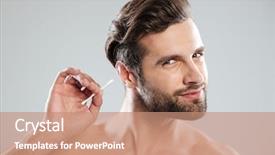  Presentation with ear - Amazing slides having memoria - young man with bristle using backdrop and a coral colored foreground