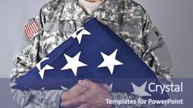  Presentation with memorial service - Theme having memorial service - closeup of an american soldier background and a ocean colored foreground