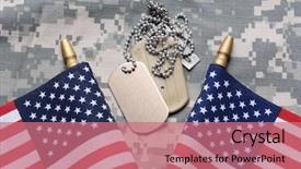  Presentation with memorial service - Audience pleasing presentation theme consisting of memorial service - closeup of two crossed american backdrop and a coral colored foreground