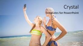  Presentation with selfie - Amazing PPT theme having memories b day - two friends in bikini taking backdrop and a  colored foreground