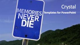  Presentation with memories - Beautiful PPT theme featuring memories never die sign with a beach on background backdrop and a teal colored foreground