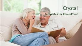  Presentation with photo album - PPT theme with memory book love - couple looking at their photo background and a sky blue colored foreground