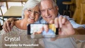  Presentation with senior care - Slide set consisting of memory care - happy senior couple taking selfie background and a  colored foreground