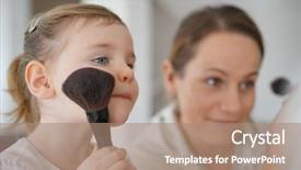  Presentation with memory game - PPT theme with memory game - mother and young daughter playing background and a coral colored foreground