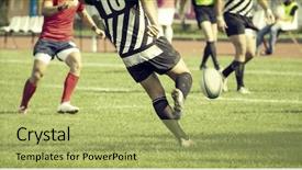  Presentation with memory game - Slide set enhanced with memory game - rugby player kicking hard background and a yellow colored foreground