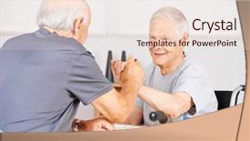  Presentation with old men - Cool new PPT theme with memory game - two old senior men holding backdrop and a lemonade colored foreground