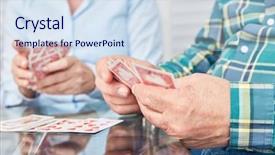  Presentation with playing cards - Presentation theme consisting of memory games - hands of seniors holding cards background and a sky blue colored foreground
