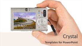  Presentation with norway - Beautiful slide set featuring memory lane - hand with camera and norway backdrop and a  colored foreground