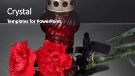  Presentation with lantern - PPT layouts enhanced with memory lantern with candle carnations and black ribbon on grey background background and a dark gray colored foreground