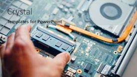  Presentation with memory ram - Beautiful presentation theme featuring memory-module-ddr4-ram-installation backdrop and a light blue colored foreground