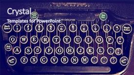  Presentation with vintage retro - PPT theme enhanced with memos letters - antique typewriter on a wooden background and a navy blue colored foreground