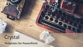  Presentation with note book - PPT theme consisting of memos letters - blank note book with typewriter background and a soft green colored foreground