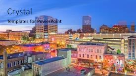  Presentation with cityscape - PPT layouts enhanced with memphis tennesse usa downtown cityscape at dusk over beale street background and a light blue colored foreground