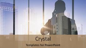  Presentation with business people silhouette - Presentation having building men - business and people concept background and a coral colored foreground