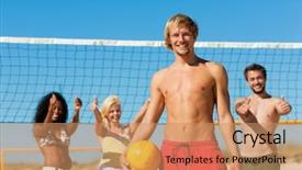 Presentation with beach ball - Colorful slides enhanced with men - playing beach volleyball backdrop and a coral colored foreground