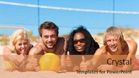 Presentation with beach volleyball - Presentation theme with men - playing beach volleyball background and a coral colored foreground