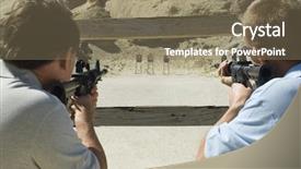  Presentation with rifles - Amazing slide deck having men aiming rifles at firing backdrop and a violet colored foreground