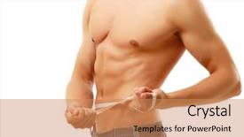  Presentation with measurement - Presentation enhanced with man use measurement tape isolated background and a coral colored foreground