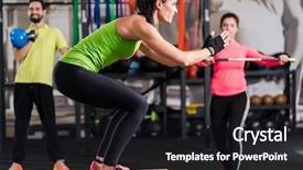  Presentation with group training - Audience pleasing presentation design consisting of men and woman in function backdrop and a dark gray colored foreground