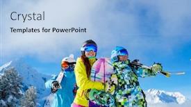  Presentation with mountain snow - Presentation having men-and-woman-with-snowboard background and a light blue colored foreground