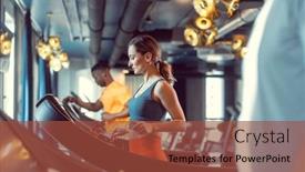  Presentation with running treadmill - PPT theme consisting of men-and-woman background and a  colored foreground