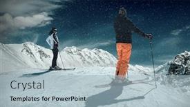  Presentation with sport blue - Cool new slides with men and woman on the ski before sport action at sunny day around mountains under blue sky backdrop and a light blue colored foreground