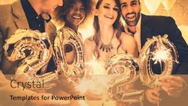  Presentation with new year 2020 - Audience pleasing slide set consisting of men-and-women-celebrating backdrop and a yellow colored foreground