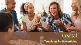  Presentation with italian food - PPT layouts consisting of men and women having fun background and a tawny brown colored foreground