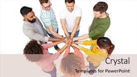 Presentation with race ethnicity - Beautiful PPT layouts featuring men and women holding hands backdrop and a coral colored foreground